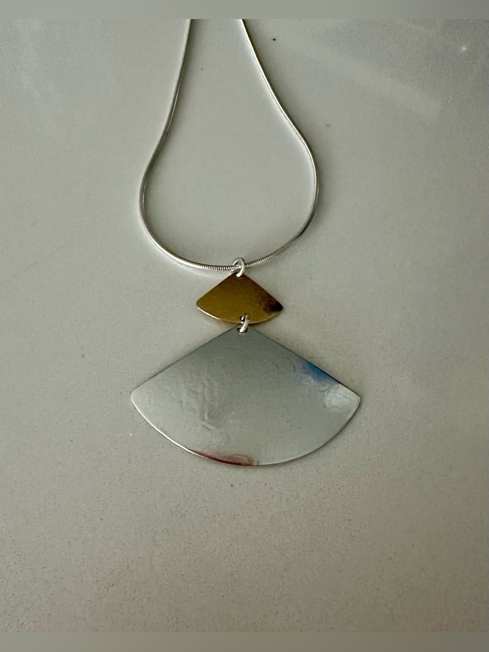 Marjorie Baer Two-Tone Geometric Pendant Necklace - Silver and Brass